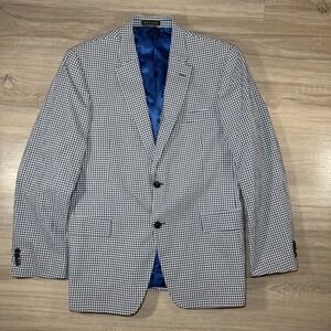 Tommy Hilfiger Blazer Gingham Check Seersucker Sport Coat Blue White Mens SZ 42R